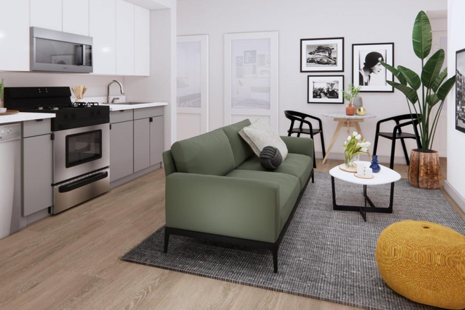 Living room and kitchen - 100 Hemenway Apartments