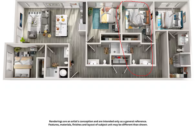 Room and bathroom circled is the room listed. - The Beacon, Apartment right next to KSU Marietta.