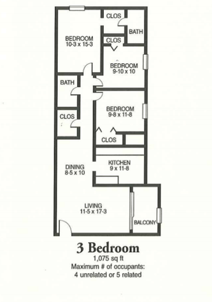 this is the floor plan, but it is flipped, so our living room and the bedrooms are actually on the left of the hallway - Foxridge 1 bedroom available, female
