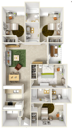 Floor plan - $839 / 1br - 325ft2 - Sublet 1br - 1ba / 4-4U / Premium (Reflections Apartments near USF) (Tampa)