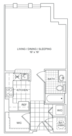 Floorplan is similar to this picture but flipped from left-to-right - Studio very close to campus, rooftop pool, Mass Court Apartments