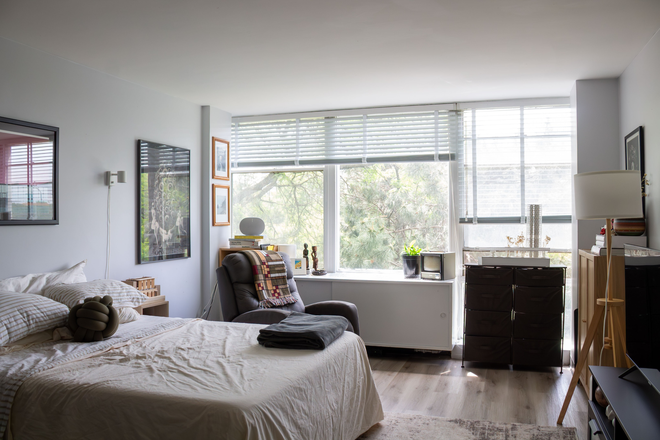 Living Area With Huge Windows - Huge Windows! Lots Of Natural Light In This Studio At Prairie Shores Apartments!