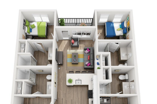 Unit floorplan. Room is on the bottom right - Colab Private bedroom in 4BR, female only unit