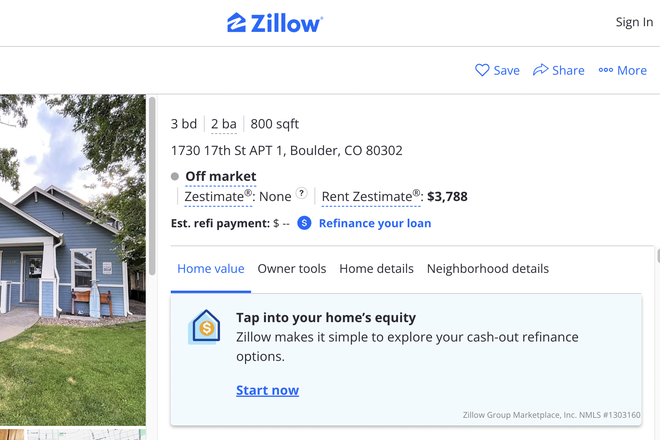 Picture of the zillow post. Go to the link if you want to view the house - Apartment on 17th for 3 people