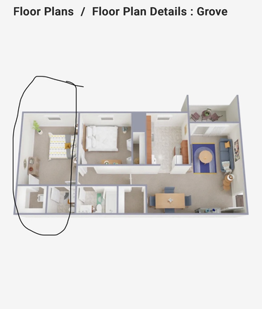 Floor plan with available room circled. - 4900 Foxridge Apartment