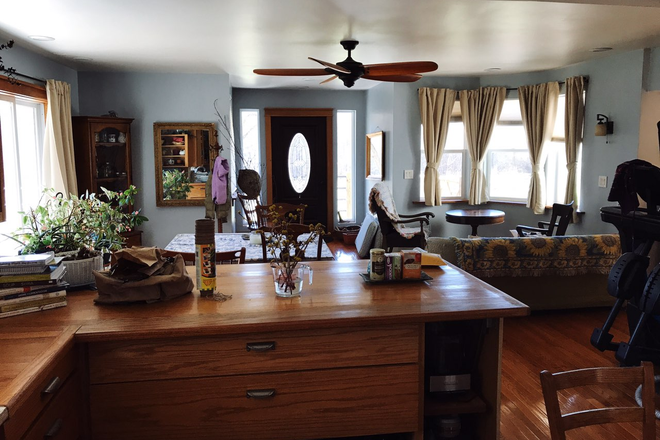 View from Kitchen - Beautiful home, private, gardening, hiking, ponds, large acreage