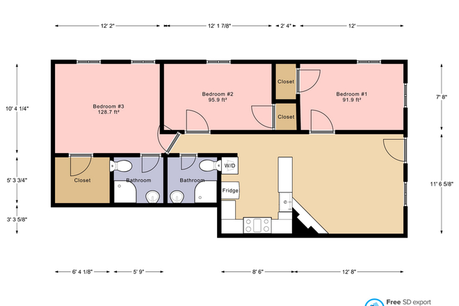 Unit 2 3bedroom floorplan - 1727 18th St *2026 FALL pre-lease*  3 bedroom, 2 Bath Great CU-Pearl Location Apartments