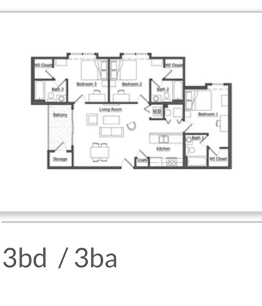 Layout of apartment - Subleasing 1BR/1BA at The Hangout