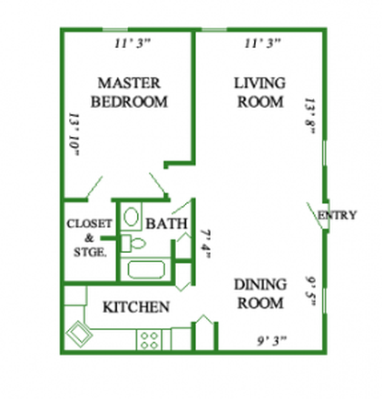 floor plan - Puffton 1b1b apartment (the entire apartment!)