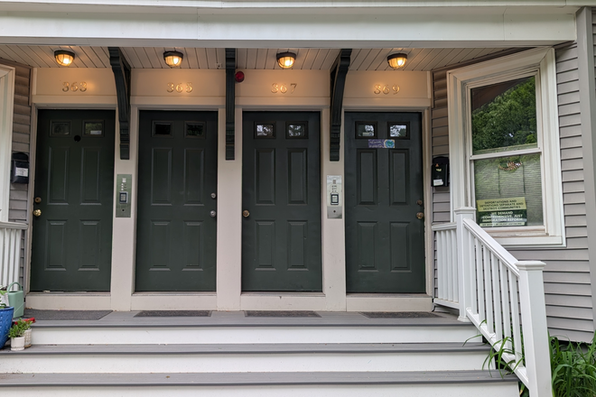 Front View of the Building - Furnished 2BR/1BA · 10-min walk to campus · Sept 1 · Parking included Condo