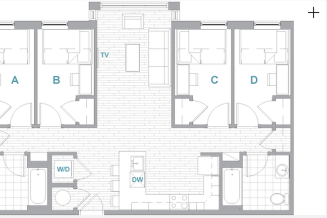 Example floorplan (listing is bedroom B) - slightly different layout but basically the same - Landmark Apartments