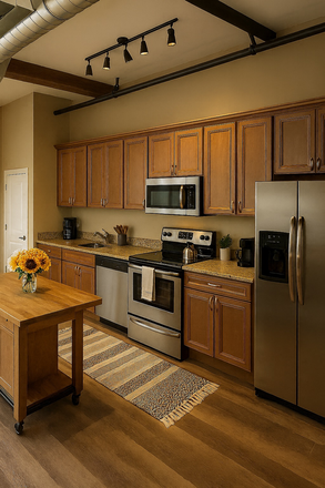 Kitchen area and seating - Spacious Furnished Loft Near Brown (2k sq feet) – Private Floor + Amenities