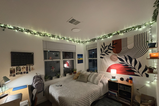 Bedroom at night - South Campus Commons Apartment