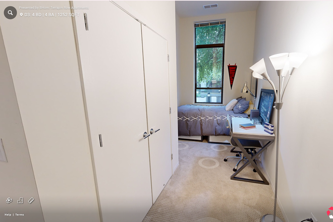 Model of Room D - Terrapin Row Skyline Apartment Room D3 4x4 Attached Bath