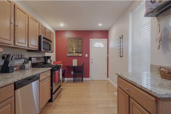 Kitchen, access to back patio - Fully furnished Rowhome 3 blocks from campus