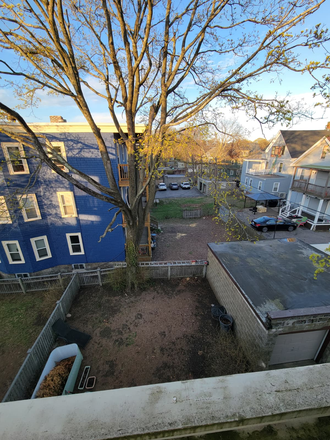Back yard from the back balcony (there's a lot more grass now) - Open Bed in a 2Bd/1ba in Lower Allston- Quiet, Sunny!