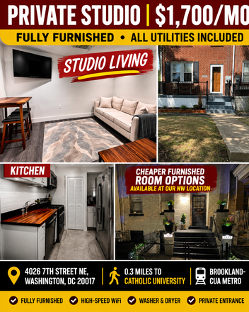 Cover Ad. - ALL Utilities Included--Brookland-CUA Metro (Red Line)