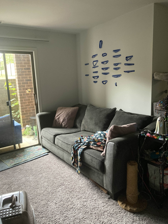 Living Room + Patio Door - Off Campus Apartment with Parking and Amenities at Cabin Creek