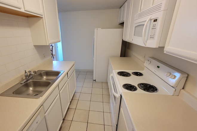 updated kitchen with dishwasher, stove, microwave, refrigerator - 2 bdrm 1 bath condo, 7th flr of secure bldg, across from DU Ritchie Center, 1/2 block to light rail