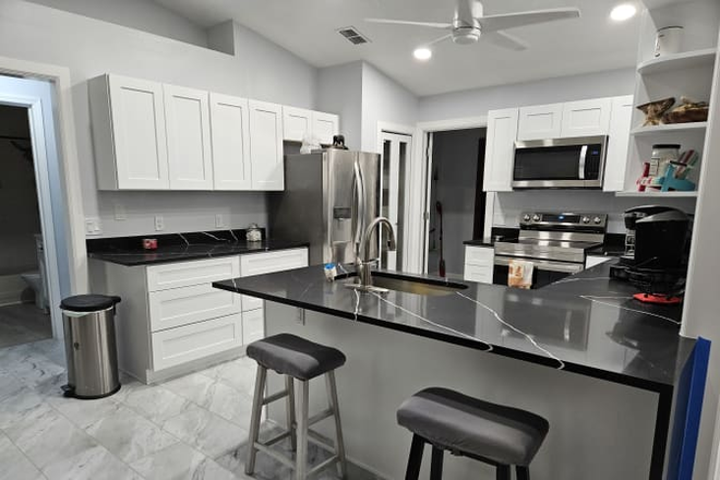 Shared Kitchen including many sundries - Furnished Bedroom, Private Bath, Shared House, All Inclusive, Female, or Male