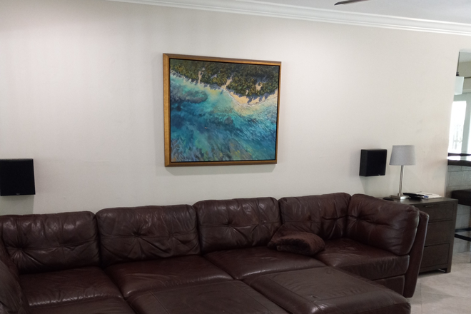 Living room with 58 inch TV and surround sound. - Luxurious tropical pool home to share near Nova University.