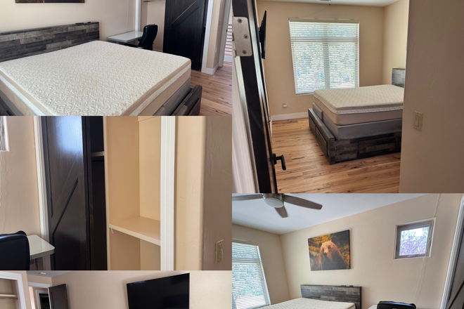Upstairs bed room everything included tv, desk, bed with a sliding closet with the bathroom across the hallway. - Trevor Hartle