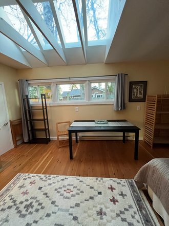 Main room, from chaise sectional. South skylight. - Cabin Atelier Apartments