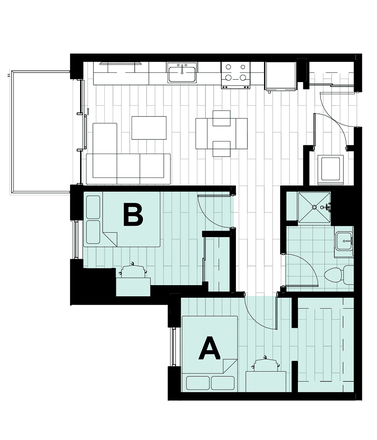 2x1 B hub floorplan - Hub on Campus State Street Apartments