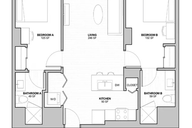 Floor plan - Sublease 1BR in 2B2B at Rise on Chauncey – $1449! Apartments