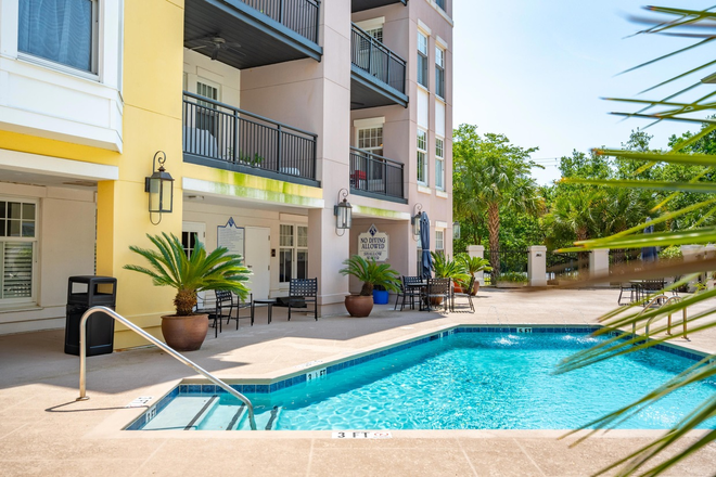 View of Terrace and Pool - The Albemarle 1Bed 1.5 Bath. Just over Ashley River Near Ripley Marina. Condo