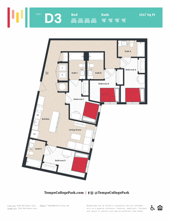 Floor Plan - Tempo College Park Lease Takeover / Relet Available for 2026-2027