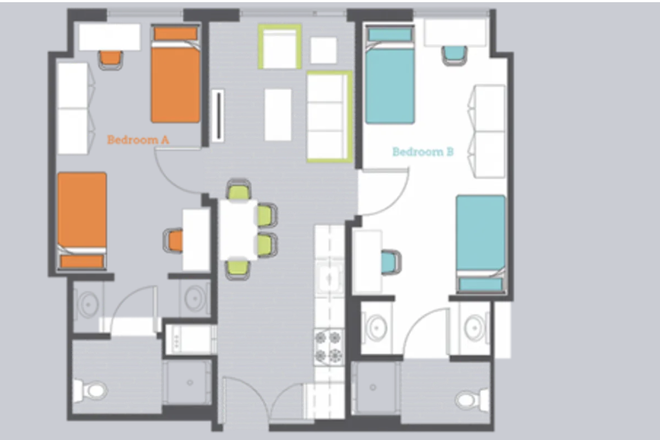 Floor Plan - Fall 2025 Semester: 2 Bed/2 Bath SHARED Apartment at The View at Montgomery. Looking for 1 girl!