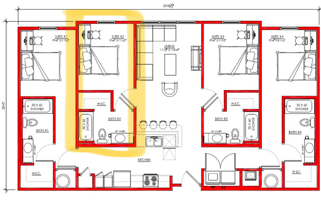 Floor plan, but bedroom B - Park 37 Apartments
