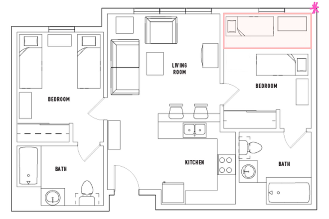 Bed space highlighted in pink is available for sublease! - Puerta Del Sol