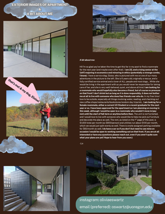 Flyer pg. 3/3 - Roommate for 2-bedroom unit at University Manor Apartments
