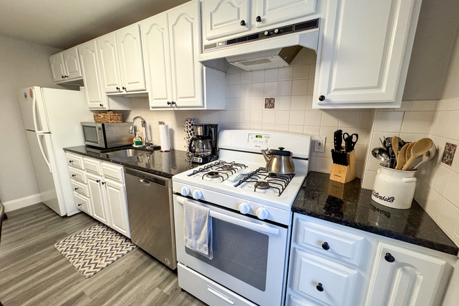Kitchen, Range, Oven, Dishwasher, Microwave, Refrigerator, Coffee Maker and more - HAR73B Furnished 2-Bed in Brookline Village   Longwood, Shops, MBTA Apartments