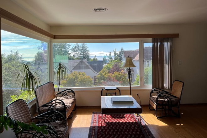 living room with view of the Bay - Room with Yard & Grapefruit Tree View in Gorgeous Rose Garden House