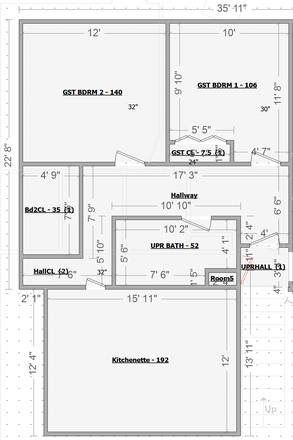 The layout shows the full unit that is available. Each room rented separately, & students share Kitchenette, bath, and laundry. - 2 Rooms avail w/ Kitchenet + full bath & W/D