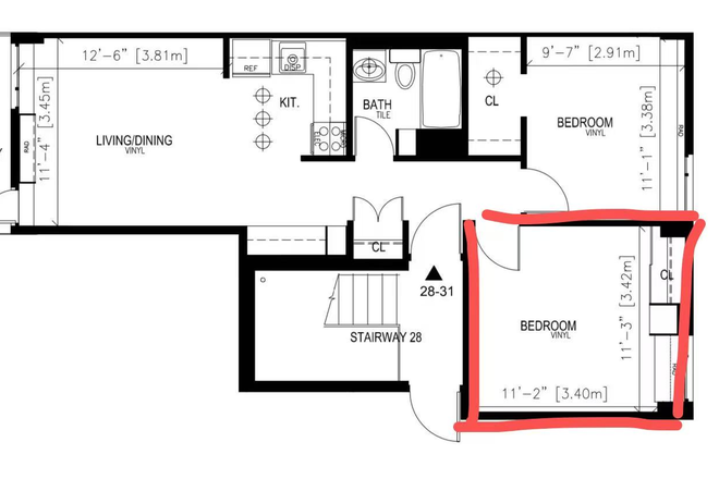 Floor plan - Peabody Terrace 1 bedroom; WTAER HEAT WIFI INCLUDED