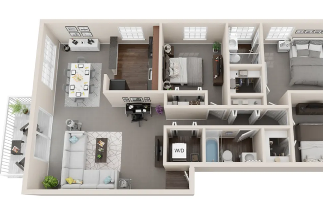 Furnished floorplan model - Kenilworth at Charles 3bdroom, 2bath apt