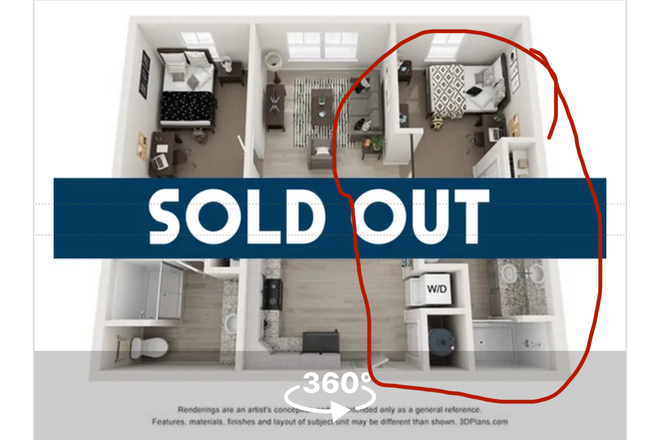 This shows the top down view of the apartment with the side available circled - Rivers walk apartments