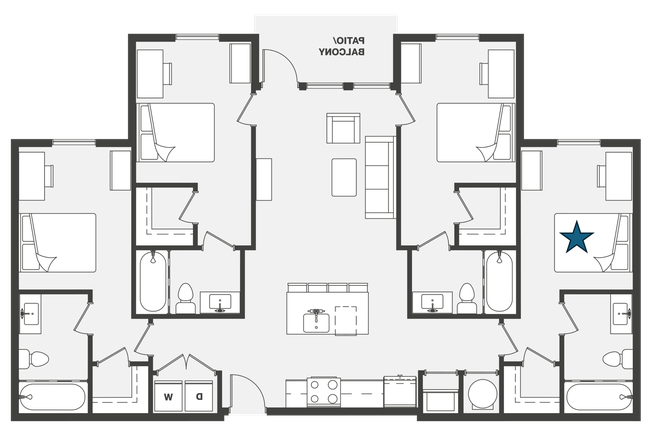 Floorplan Layout.  Bedroom is the starred one, on the leftmost side. - Archive Oxford Sublet/Lease Transfer