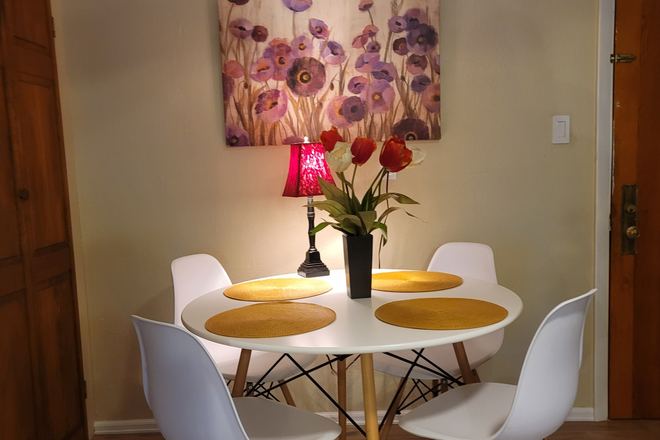 Perfect for a small group of four to dine comfortably. - Fully furnished, 2 spacious private bedrooms for rent in a 2B/1B garden level house near Regis.