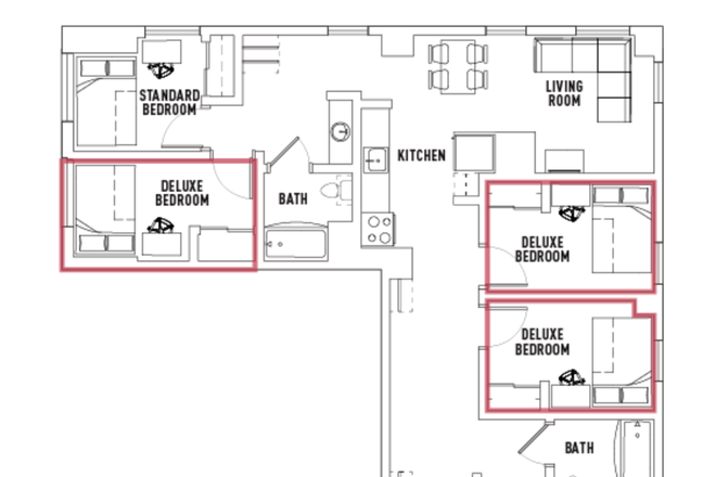 4 Bed - 2 Bath D Floor Plan (First room on the right) - LightView