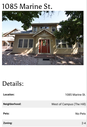 front of house - House on Marine Street, 10 minute walk to campus, close to pearl street