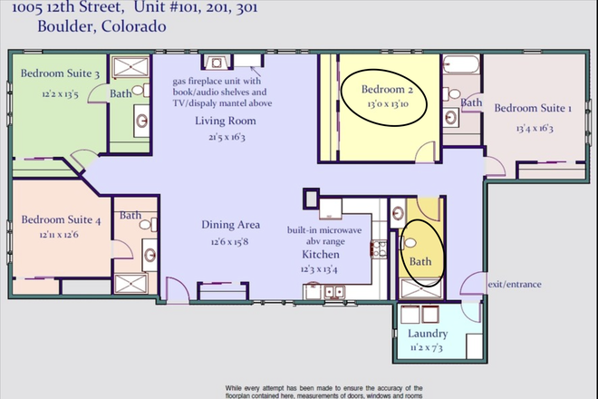 The available bedroom is bedroom 2 and the private bathroom across from it. - 1005 12th street- apartment on the hill