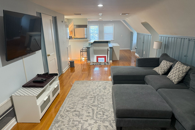 Living room to Stairs - Furnished 1BR apt-Alexander Rd-Princeton