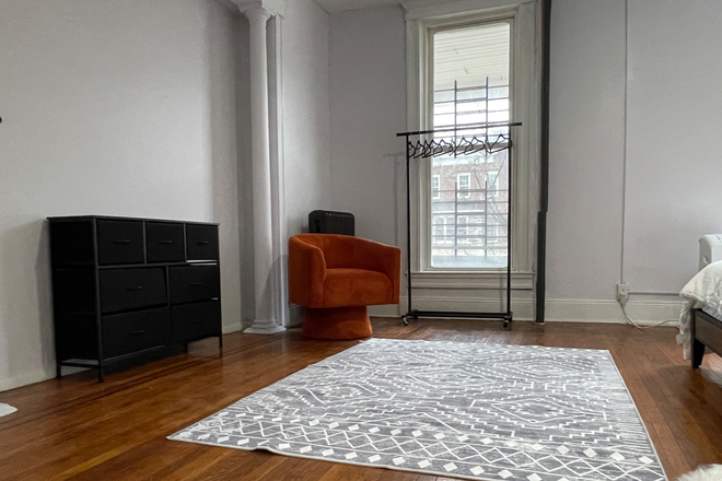 "Silver Suite" cozy corduroy swivel chair - Modern Comfort in Remington | Steps from JHU, 4 minute walk to Homewood