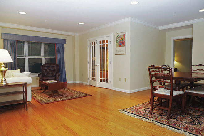 Common living and dining room - Two-minute Walk to Boston Univ Law, Engineer, Photonics. Furnished, Central A/C Condo