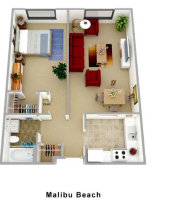 Floor plan of the apartment - Harbor Point Apartments; 1Bedroom apartment close to campus; Shared room